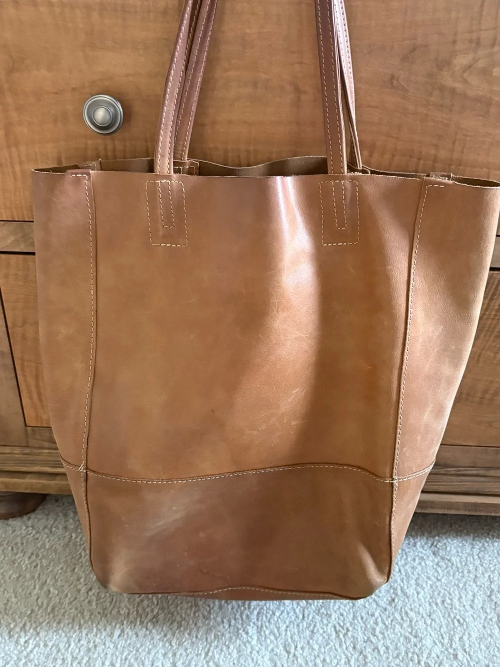 Sseko leather tote Safari bucket tote in tan/camel